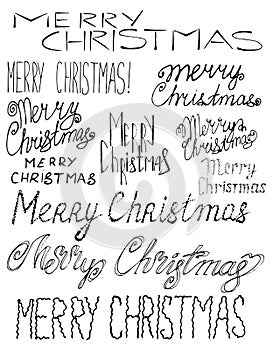 Vector inscription Merry Christmas. Cover title. Drawing by hand. Lettering. The words. Letters. Capital letters. Doodle