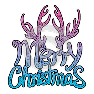 Vector inscription Merry Christmas. Cover title. Drawing by hand. Lettering. The words. Letters. Capital letters. Doodle