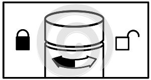 Vector instructions  to open a bottle of aerosol deodorant. The white arrow shows to open by turning the cover to the right.Black