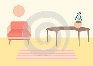 Vector interior flat design illustration. Home in colorful furniture of simple living room in trendy style. Design of a cozy room