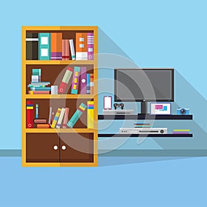 Vector interior scene flat design, knowledge and entertain concept