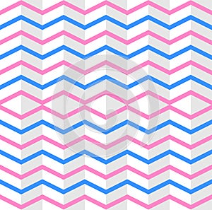 Vector Interlacing Pink and Blue Zigzag Stripes Texture in White Background