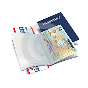 Vector international passport with Dominicana visa photo