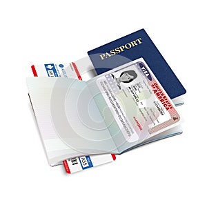 Vector international passport with USA visa photo