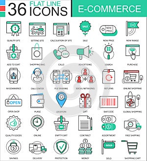 Vector internet E-commerce modern color flat line outline icons for apps and web design.