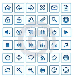 Web browser blue icons set pack collection app website site internet globe buttons multimedia icon button business computer vector