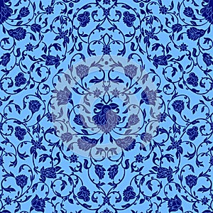 Vector intricate seamless pattern in Eastern style in bluecolor. Ornate elements for design.Inricate ornamental decoration , can