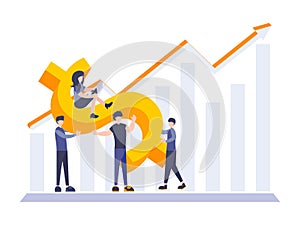 Vector Investment increasing illustration. People increase money capital and profit with arrow chart. Business result concept.
