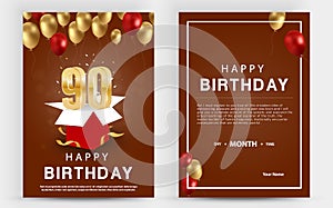 Vector invitation double card for 90th birthday celebration. Brochure the ninetieth anniversary celebration.