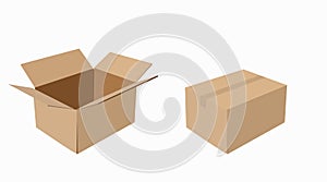 Vector Iolated Set of Carton Boxes, Opened and Closed