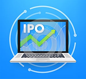 Vector IPO initial public offering concept in flat style - investment and strategy icons. Vector illustration