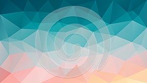 Vector irregular polygon background - triangle low poly pattern - blue gree teal turquoise and salmon pink orange color