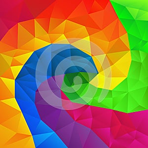 Vector irregular polygon background with a triangle pattern in full color spectrum rainbow spiral