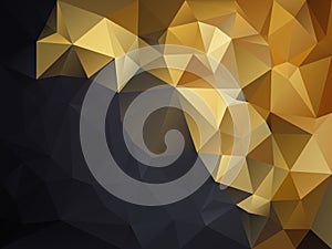 Vector irregular polygon background with a triangle pattern in gold yellow and black gray color - diagonal gradient