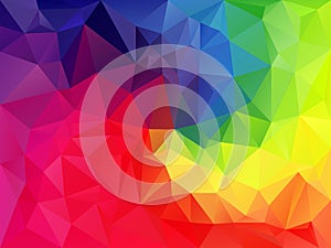Vector irregular polygon background with a triangular pattern in full color spectrum rainbow