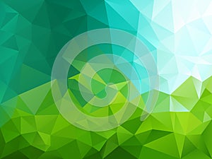 Vector irregular polygon background with a triangular pattern in green and blue colors - sky and grass