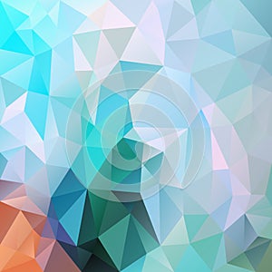 Vector irregular polygon square background - triangle low poly pattern - color arctic blue mint green orange