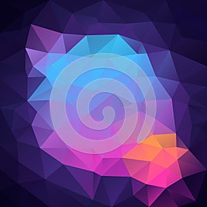 Vector irregular polygon square background - triangle low poly pattern - futuristic dark purple violet neon pink orange