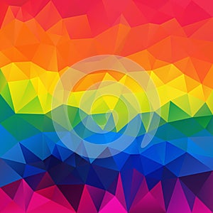 Vector irregular polygon square background - triangle low poly pattern - neon full spectrum multi color rainbow
