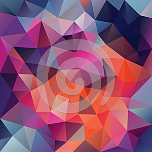 Vector irregular polygonal square background - triangle low poly pattern - cute dark holographic color spectrum - pink, o