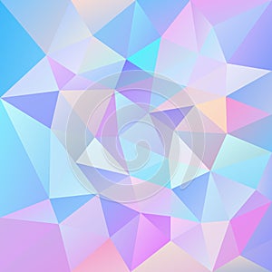 Vector irregular polygonal square background - triangle low poly pattern - cute holographic color - pink, blue, purple, v