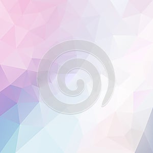Vector irregular polygonal square background - triangle low poly pattern - light pastel color gradient - pale rose, pink,