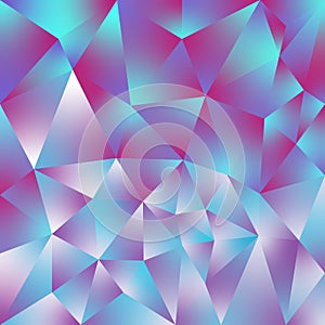 Vector irregular polygonal square background - triangle low poly pattern - pink magenta blue green cyan purple holographi