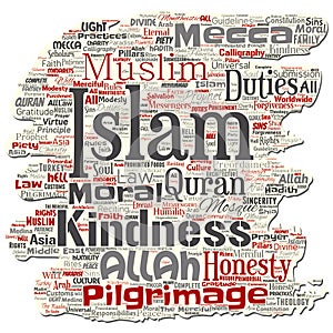 Vector islam, prophet, mosque old torn paper word cloud