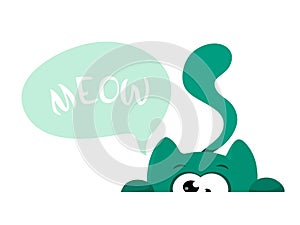Vector isolate hiding cat with a cry of Meow. Illustration on white background