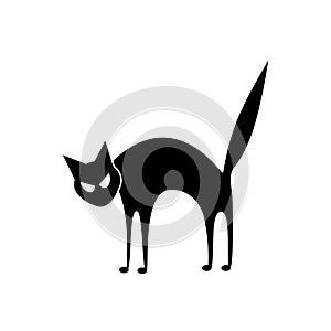 Vector isolated angry cat silhouette. Halloween character for decoration. Contour of the cartoon cat