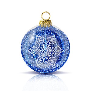 Vector isolated blue christmas ball with silver snowflake