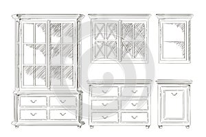 Vector isolated cupboards