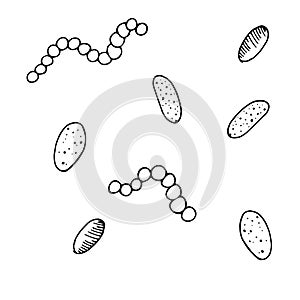 Vector isolated element, black and white bacterium without background