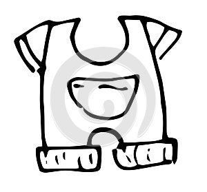 Vector isolated element of children`s clothing children`s pants with T-shirt with a pocket on the stomach and a seam texture,