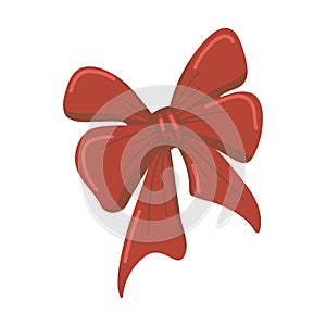 Vector isolated element. Christmas red bow. Christmas tree toys. Decoration for Christmas. Color image on a white background. The