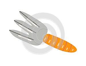 Vector isolated element. Garden rake. Garden tools. Gardening. Springtime. Color image on a white background. The print is used