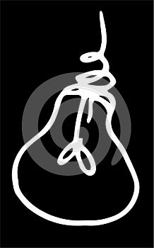 vector isolated element light bulb with spiral base white outline on black background hand drawn in doodle style for