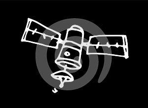 Vector isolated element NASA space satellite with antenna drawn in doodle style with a white line on a black background share of