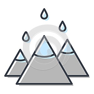 Vector isolated flat icon of mountains with precipitation, water cycle and ecology concept.