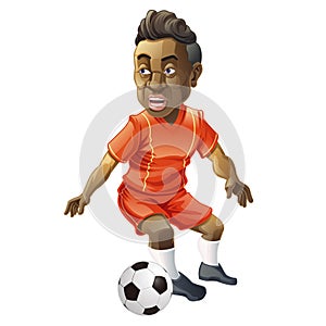 Vector isolated football player character and ball in cartoon style.