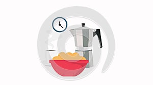 Vector isolated Illustration of a Bowl of cereals, a coffee maker and a coffee cup