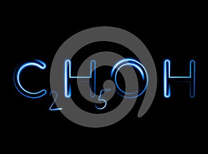 Vector isolated illustration of chemical formula of ethyl alcohol with neon effect photo