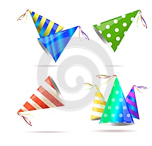 Birthday party hat with stripes. Vector isolated illustration.