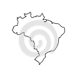 Vector isolated illustration icon with black line silhouette of simplified map of Brazil