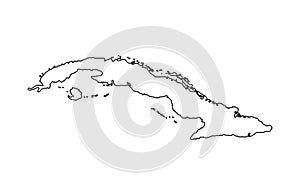 Vector isolated illustration icon with black line silhouette of simplified map of Cuba