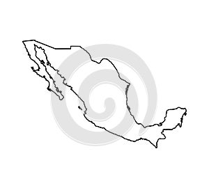 Vector isolated illustration icon with black line silhouette of simplified map of Mexico