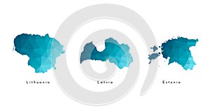 Vector isolated illustration icon with simplified blue maps of Baltic states - Estonia, Latvia, Lithuania. Polygonal style