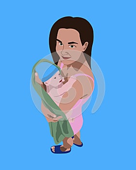 Vector isolated illustration of mother holding baby.
