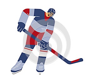 Vector isolated illustration of Olympic Winter Game, Cartoon line art hockey player with brassy on the ice in red and