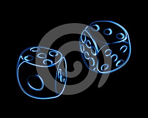 Vector isolated illustration of playing dice with neon effect